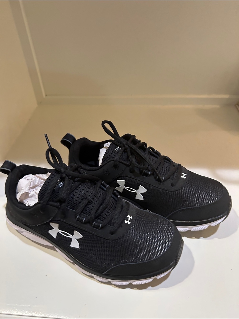 Under Armour Men’s Black and White Slip-Resistant Athletic Sneakers